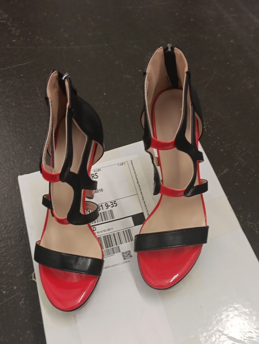 Women's Black and Red Strappy High-Heel Sandals